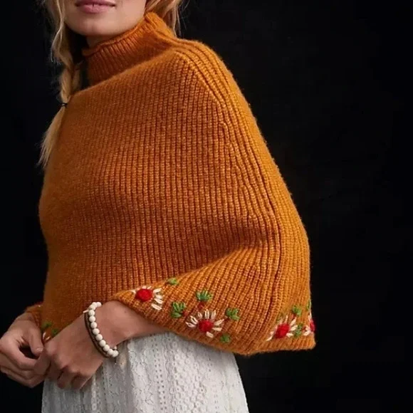 Anthropologie Daisy Embroidered Poncho - Picture 5 of 5